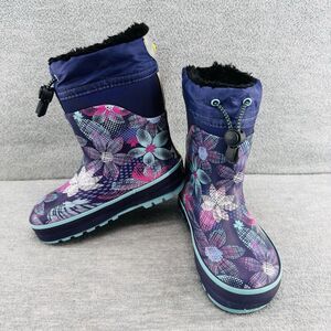 WESTERN CHIEF - Girls Floral Sz 9/10 Faux Fur Lined Rain Snow Boots  B5